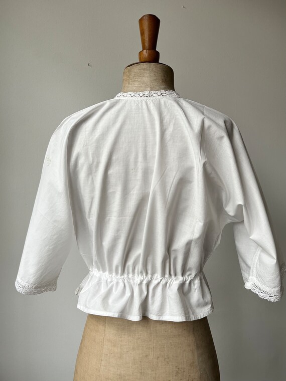 Edwardian White Cotton Blouse | Boxy Lace Button … - image 3