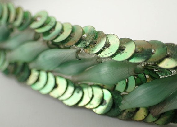 1920s Theatrical Headdress | Sea Green Emerald Gl… - image 3