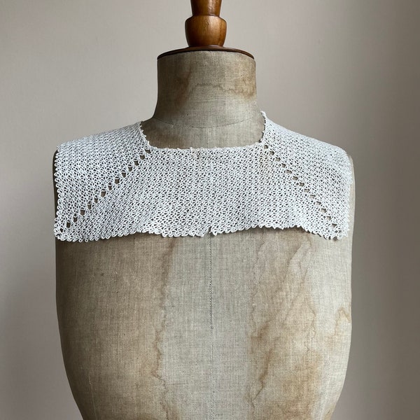 Early 20th C. Square Collar | Crocheted Cotton Lace | Bodice Insert Yoke Bib | Antique Fashion | Period Costuming Blouse Accessories