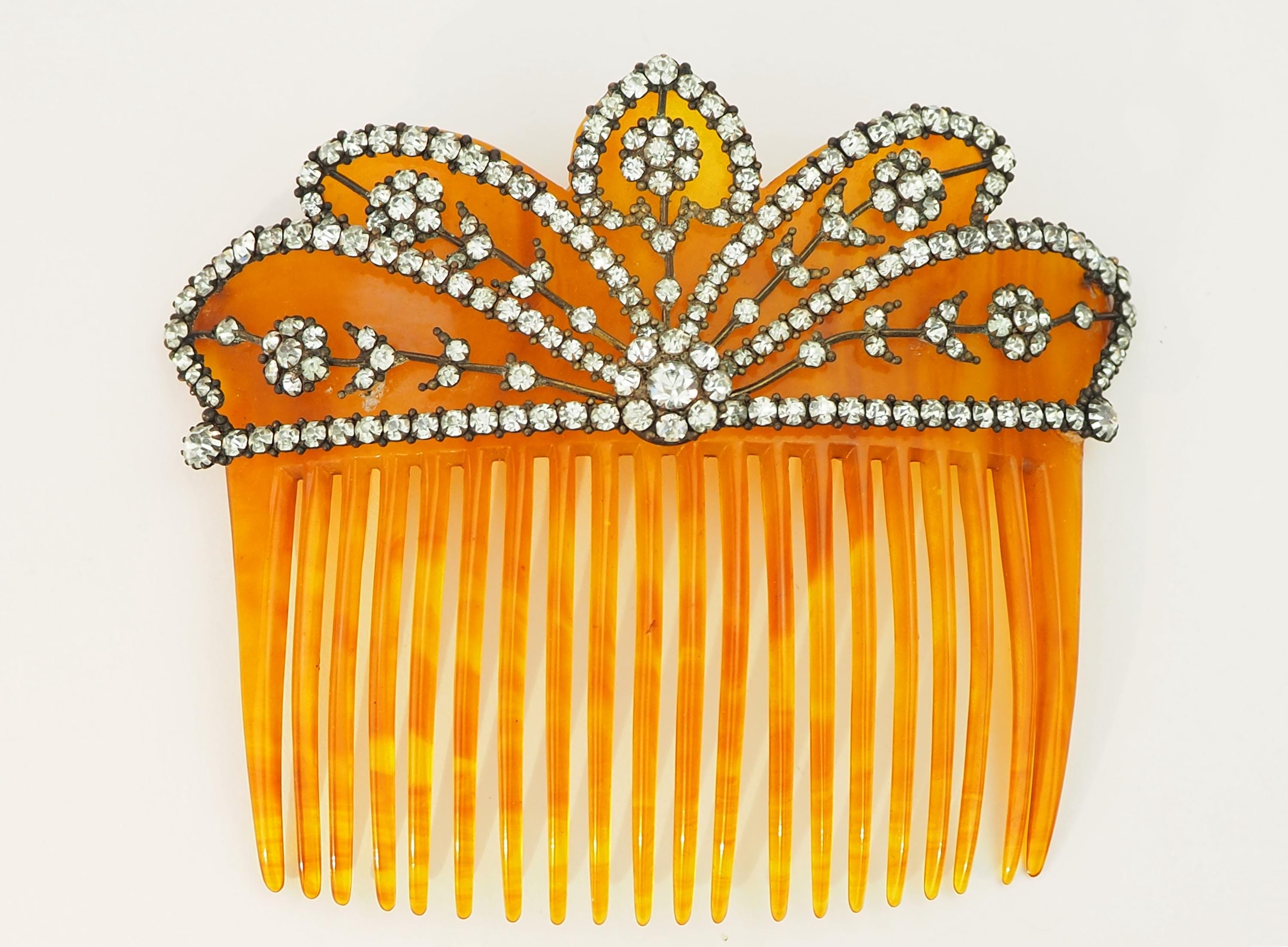 Vintage Vermeil Over Sterling Silver Amber Celluloid 2 Prong Hair Comb Antique Swirly Amber Celluloid Decorative Hair Comb - Etsy main image 2