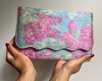 Fabulous 1950s Clutch | Watercolour Floral Pink Blue | Evening Bag Purse | Vintage Mid-Century Fashion Accessories