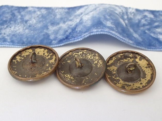 Three 1900s Art Nouveau Buttons | Sapphire Blue Glass Stones