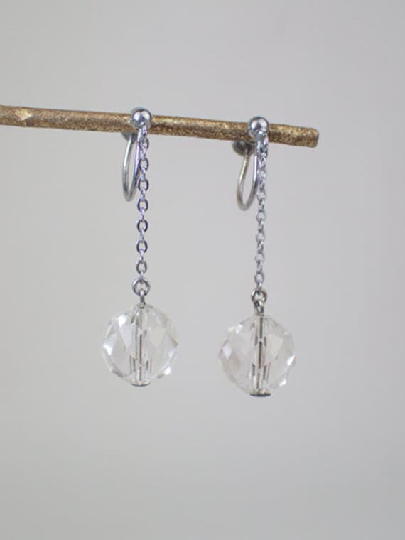 Sterling Silver Iridescent /& Clear Spiral Bead Dangle Drop Earrings
