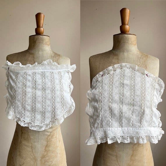 1900s Floral Lace Panel Bonnet Modesty Dress Front Bodice Insert 