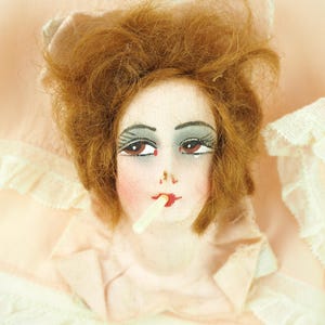 1920s Smoking Boudoir Doll Head | Brunette Cigarette Flapper | Uncut  Antique Dolls