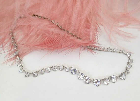 1930s Dainty Rivière | Clear Crystal Necklace Gra… - image 1