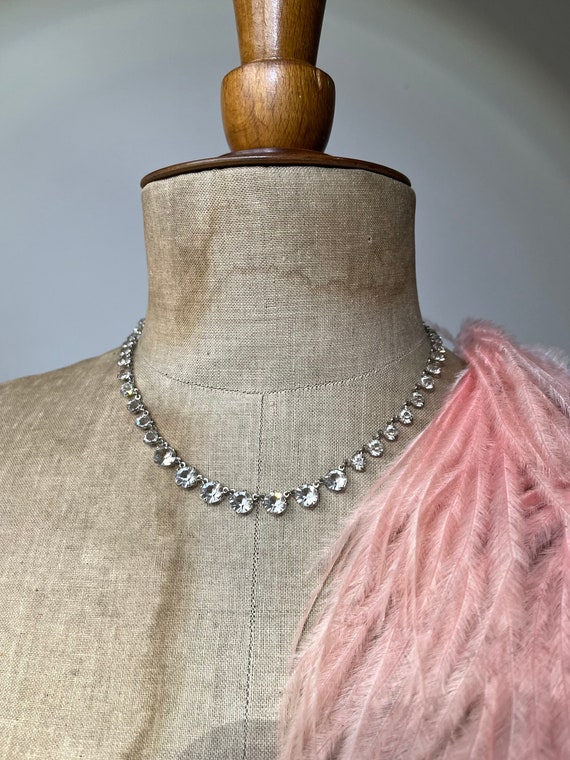 1930s Dainty Rivière | Clear Crystal Necklace Gra… - image 2