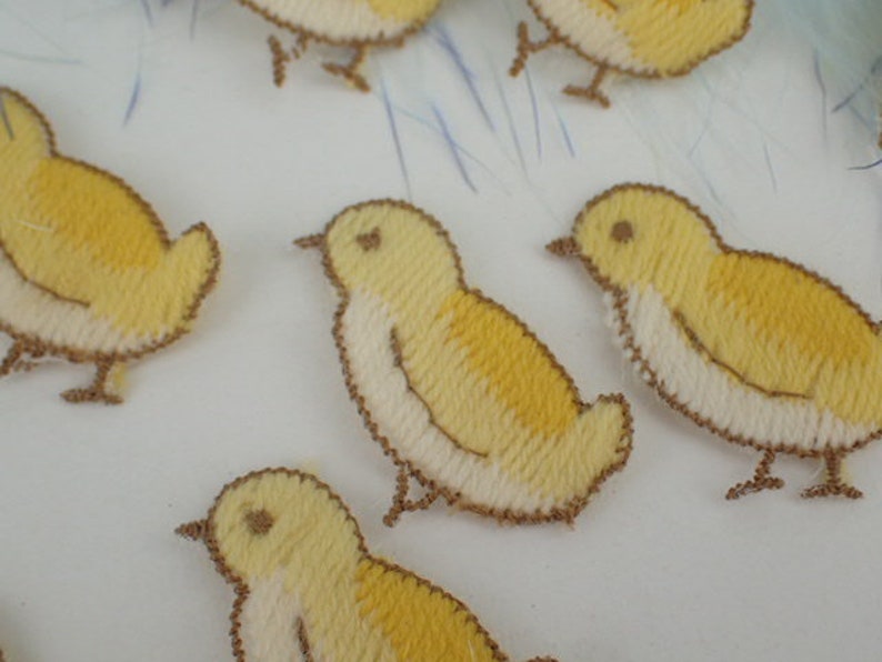 x10 1950/'s Appliqu\u00e9s Yellow Bird Animals Embroidered Wool Trimming Embellishment Knitting Sewing Crafting Children/'s New Baby Vintage