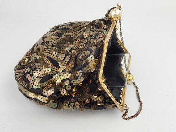1930s Embellished Purse | Gold Sequins Faux Pearl… - image 6