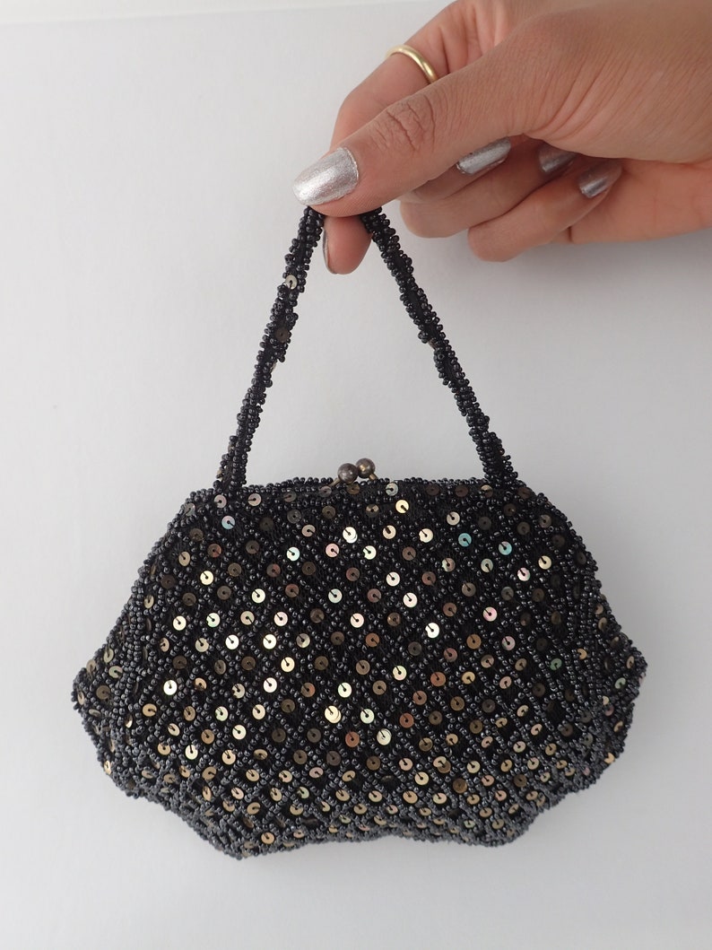 pewter beaded clutch bag