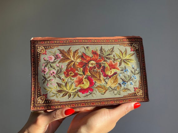 1930s Clutch Bag | Fine Petit Point Floral Embroi… - image 1