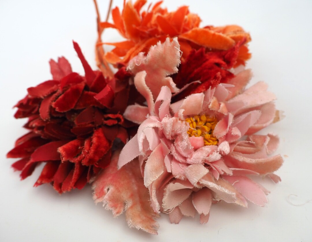 1930s Chrysanthemum Corsage Velvet Petals Pink Orange Etsy