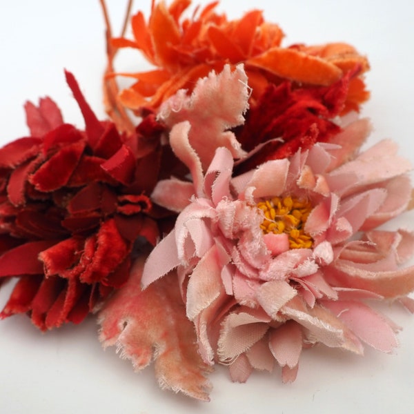 RESERVED & SOLD 1930s Corsage | Velvet Petals Pink Orange | Millinery Hair Dress Hat Embellishment | Romantic Boudoir | Vintage Art Deco