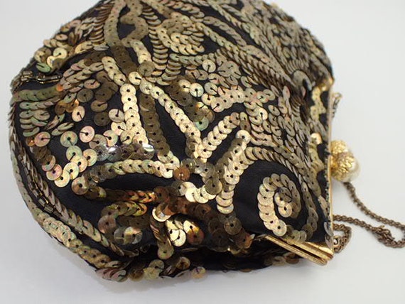 1930s Embellished Purse | Gold Sequins Faux Pearl… - image 3