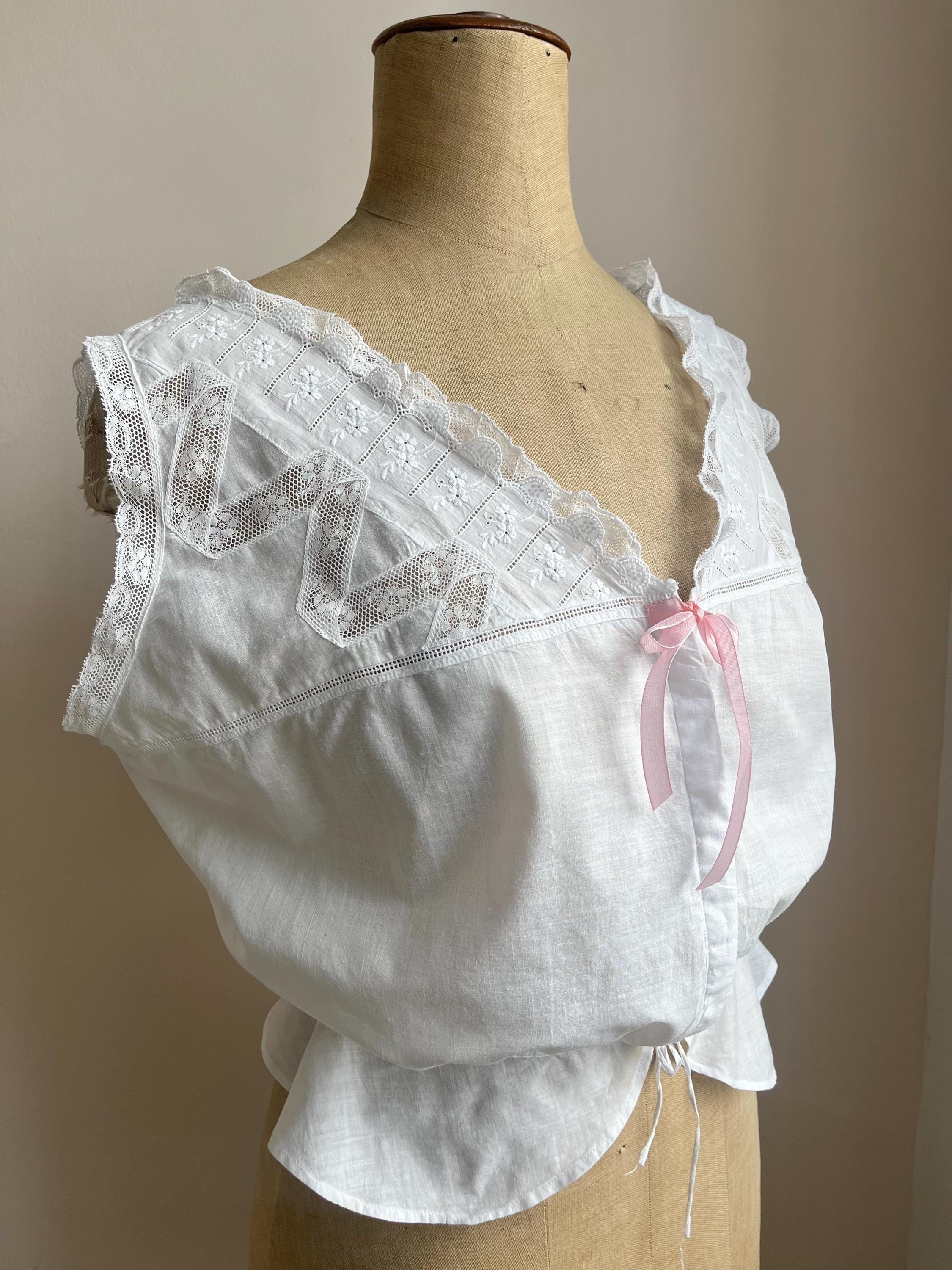 RESERVED Antique Corset Cover | Embroidered Floral Lace White 