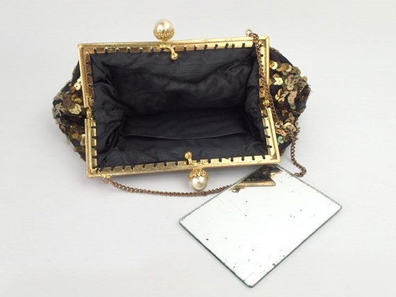 1930s Embellished Purse | Gold Sequins Faux Pearl… - image 7