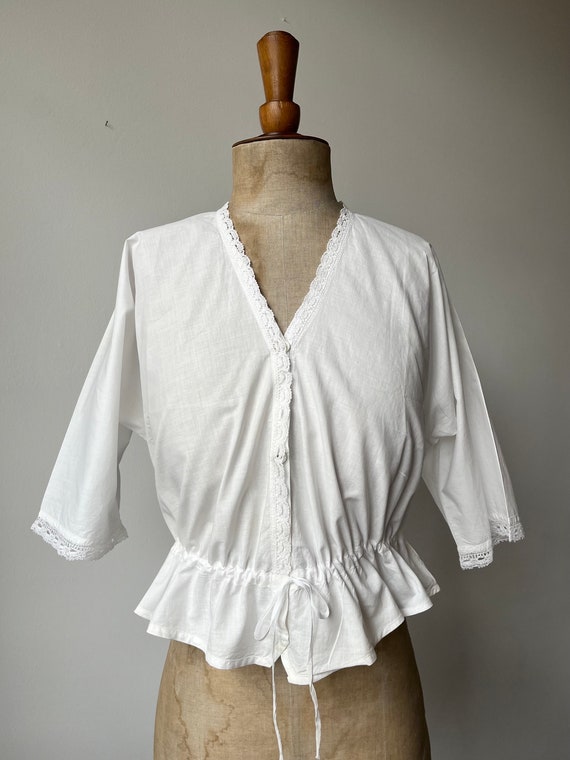Edwardian White Cotton Blouse | Boxy Lace Button … - image 4