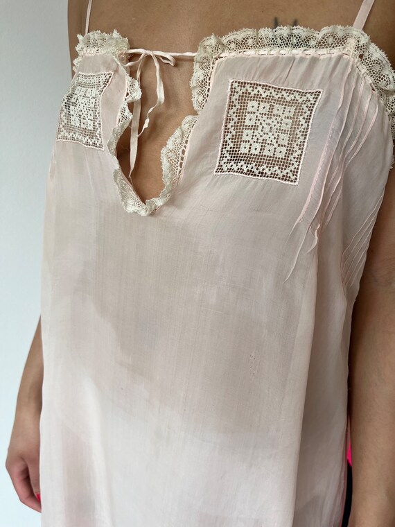 1920s Pink Silk Chemise | Dainty Lace Pin Tucks |… - image 3