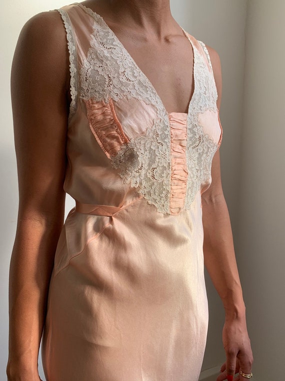1920's- 1930's Silk Lace Night Gown Dress Antique