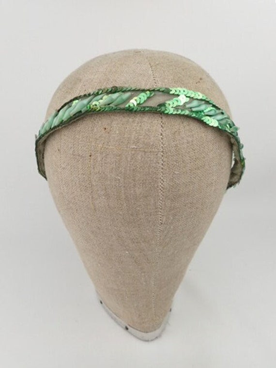 1920s Theatrical Headdress | Sea Green Emerald Gl… - image 1