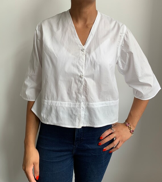 Edwardian White Cotton Blouse Button Down Shirt T… - image 2