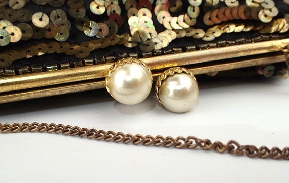 1930s Embellished Purse | Gold Sequins Faux Pearl… - image 5