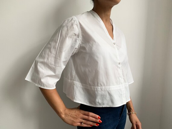 Edwardian White Cotton Blouse Button Down Shirt T… - image 7