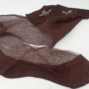 A Pair of 1940s WWII Queen Anne's Lace Fishnet Stockings | Brown Fine | Vintage Undergarments Hosiery Lingerie | x1