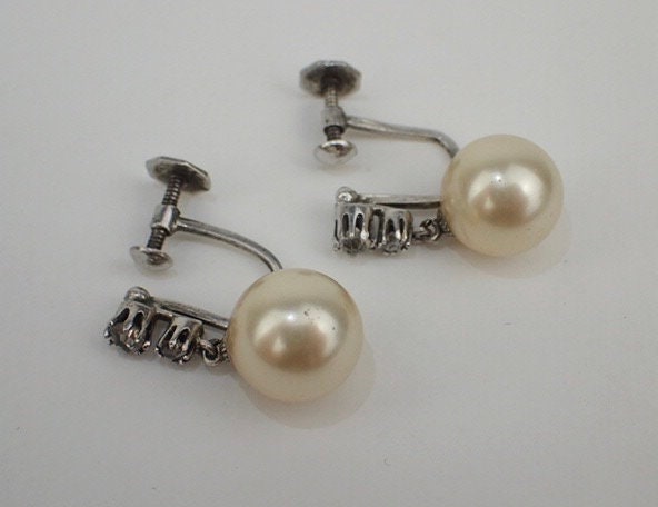 1930s Faux Pearl & Tiny Paste Stone Earrings Screw Back Art - Etsy UK