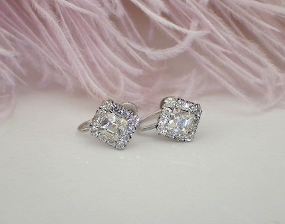 1920s Dainty Square Earrings | Sparkly Paste Ston… - image 6