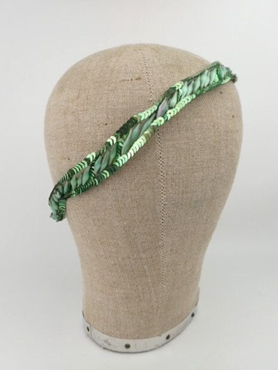 1920s Theatrical Headdress | Sea Green Emerald Gl… - image 5