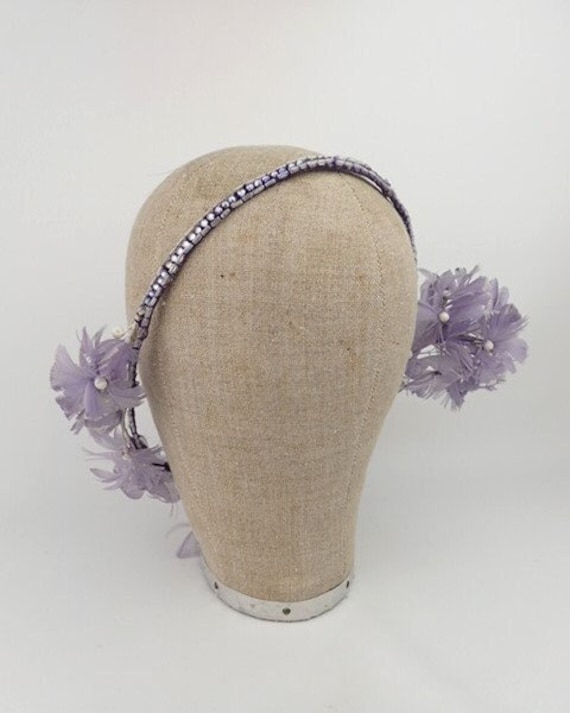 1920s Lilac Tiara | Feather Flowers Rhinestones Be