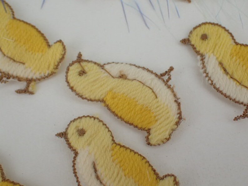 x10 1950/'s Appliqu\u00e9s Yellow Bird Animals Embroidered Wool Trimming Embellishment Knitting Sewing Crafting Children/'s New Baby Vintage
