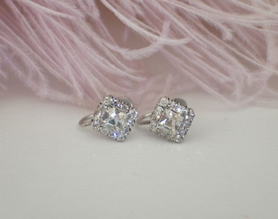1920s Dainty Square Earrings | Sparkly Paste Ston… - image 7