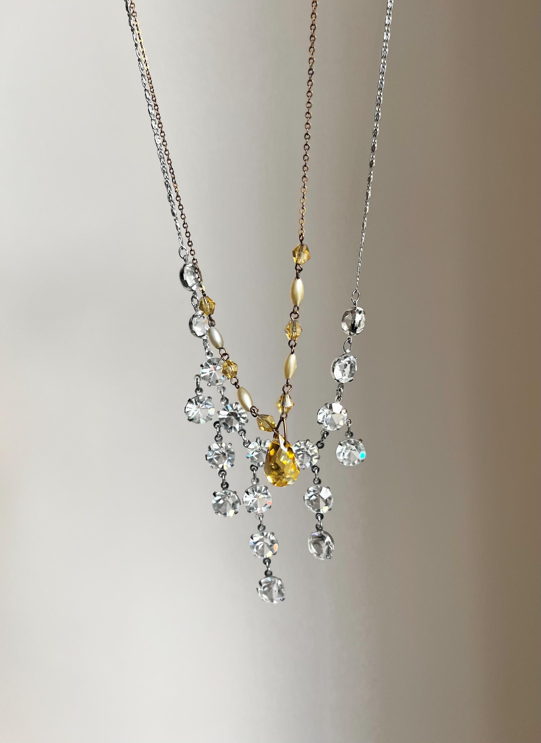 1930s Necklace | Sparkly Clear Glass Crystals Chain