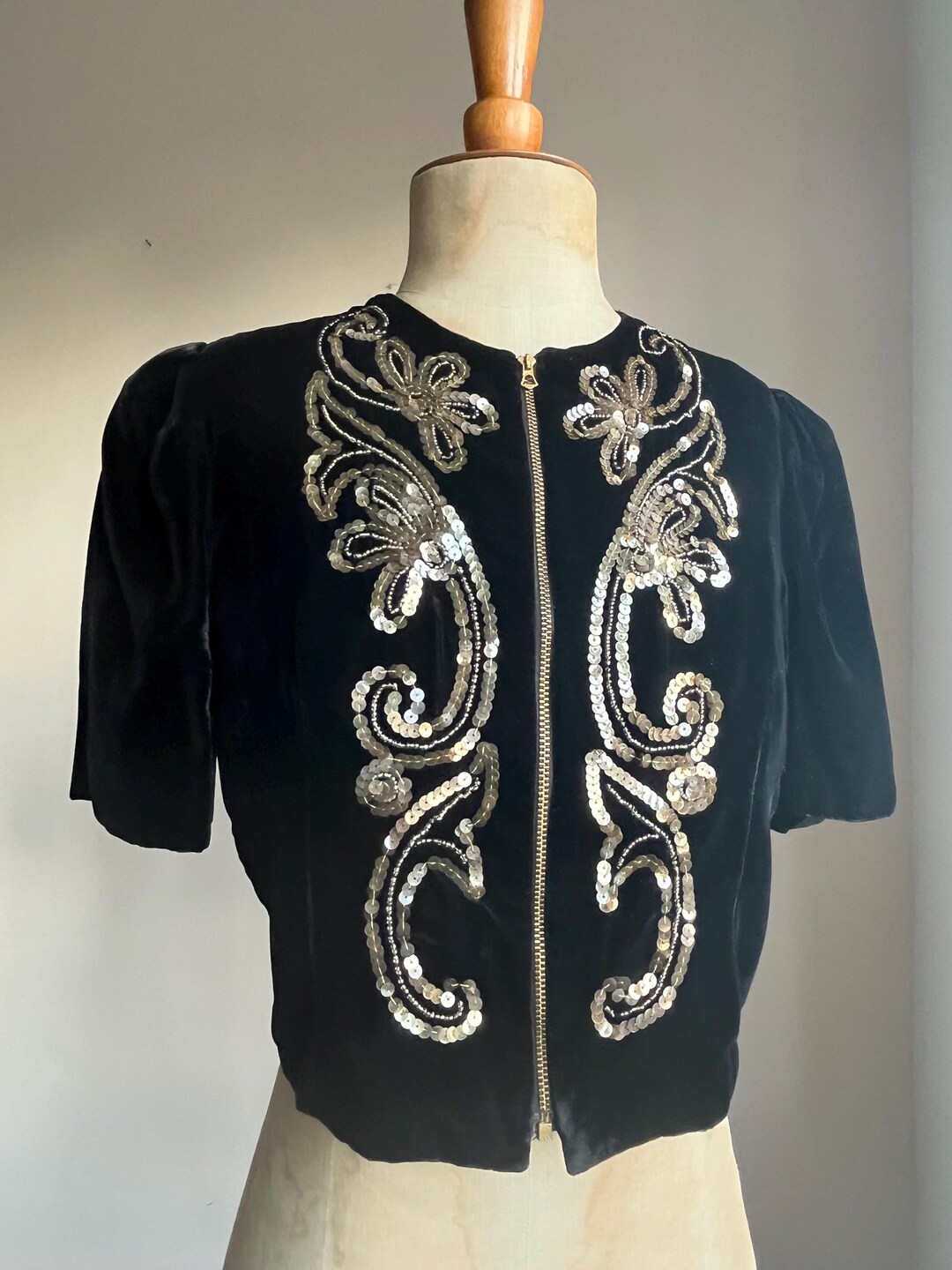 Retro Zippered Ruched Front Denim Blouse main image 1