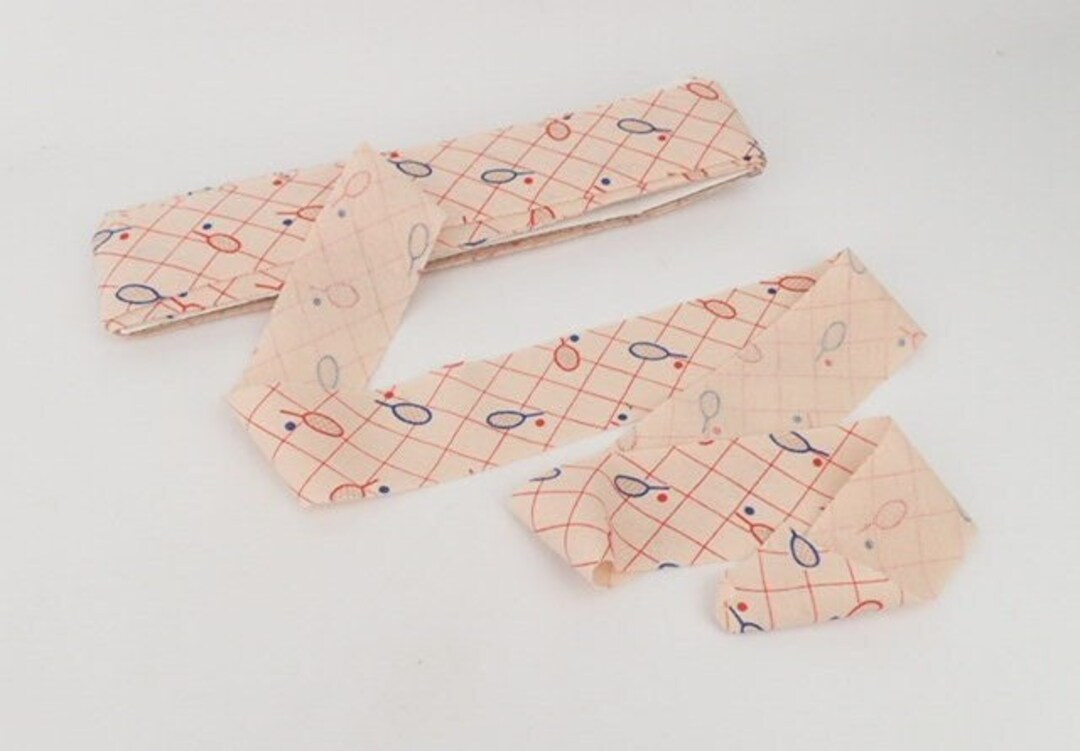 1970s Bias Binding Tape Tennis Racket Novelty Print Soft Fine Jersey Vintage Haberdashery Sewing