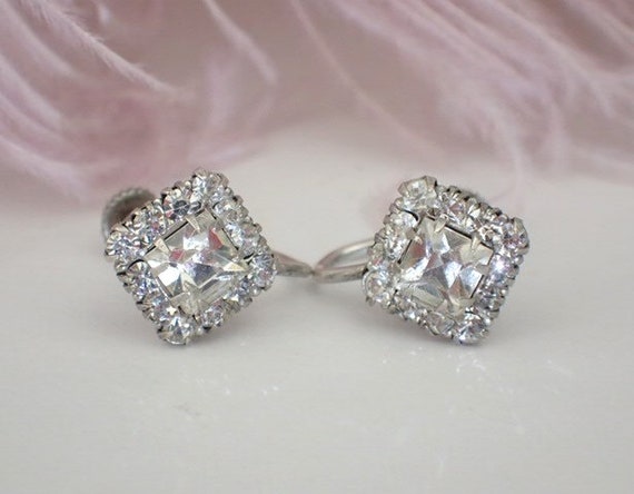 1920s Dainty Square Earrings | Sparkly Paste Ston… - image 2