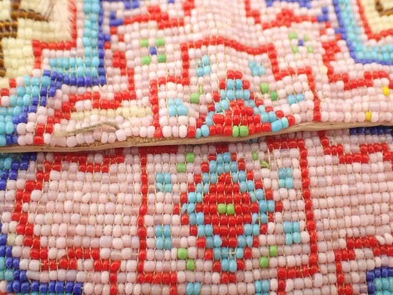 1900s Micro Beaded Purse | Patterned Pink Blue Ti… - image 8