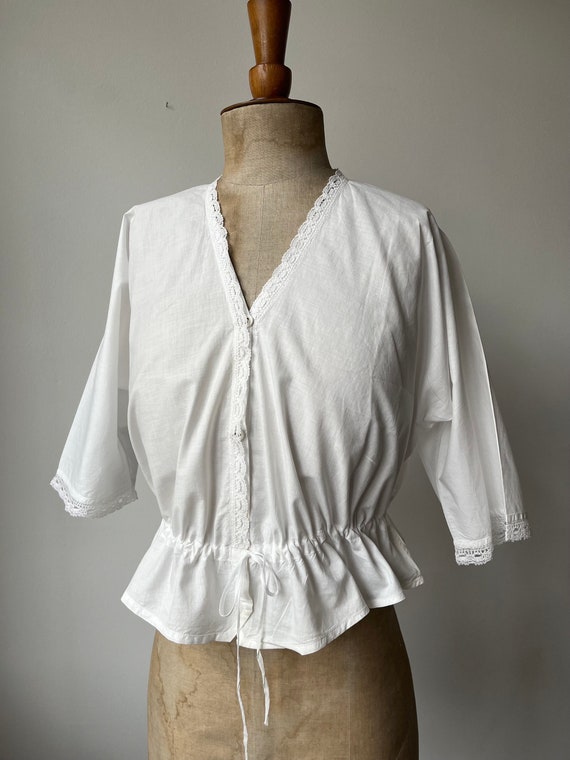 Edwardian White Cotton Blouse | Boxy Lace Button … - image 1