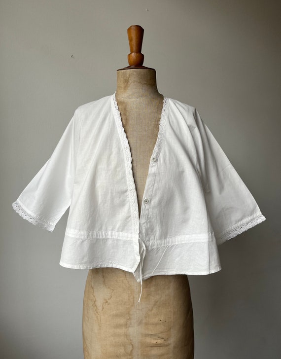 Edwardian White Cotton Blouse | Boxy Lace Button … - image 2
