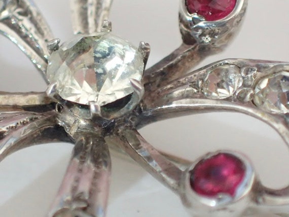 Original 1900s Dainty Silver Bow Brooch Pin Ruby … - image 3