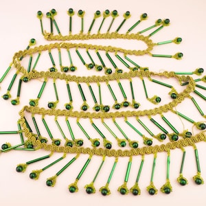 1920s Green Beadwork | Glass Beaded Fringe Fringing Tassels Flowers Trim Trimming Embellishment | Lamp Shade Making Haberdashery Furnishings