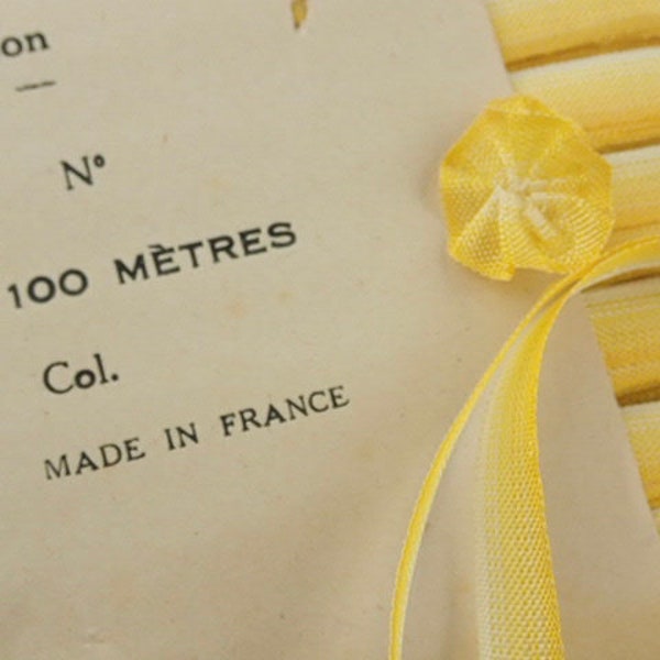 1920s French Ombré Yellow Rayon Ribbon for Ribbonwork Roses Rosettes Haberdashery Sewing Doll or Bear Lingerie Making Trimming by Pon 12"