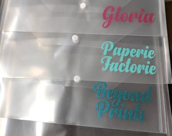 Clear Filing Envelope with Snap and Personalized Vinyl Decal