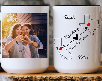 Personalized Long Distance State To State Mug, Custom Photo Coffee Mug, Friendship Knows No Distance, Best Friend Gift, Friendship Gift.