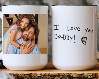 Custom Photo and Kids' Handwriting Mug, Personalized Kids' Handwriting, Photo Mug, Father's Day Gift, Gift For Dad/Grandpa, Funny Gift Idea