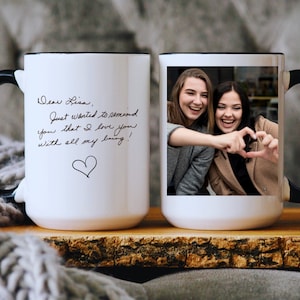Mug à café personnalisé avec photo et écriture manuscrite, Mug personnalisé avec écriture manuscrite et photo, cadeau fête des pères, cadeau fête des mères, idées cadeaux rigolotes
