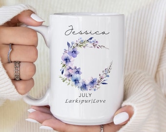 Custom Birth Month Flower Mug, Personalized Name Birth Month Flower Mug, Gift for Bridal Party, Mother's Day Gift, Birthday Gift Ideas