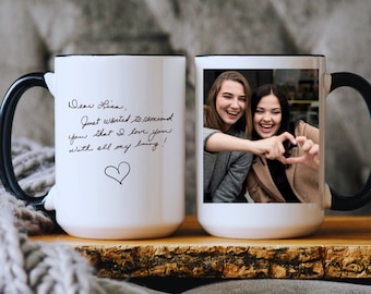 Custom Photo and Handwriting Coffee Mug, Personalized Handwriting and Photo Mug, Father's Day Gift, Mother's Day Gift, Funny Gift Ideas